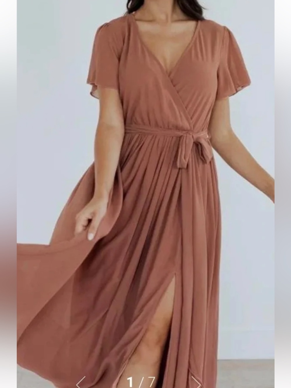 Baltic Born Kristina Maxi Dress Dusty Rose M Slit Wedding Faux Wrap Belted C6 - Picture 4 of 14
